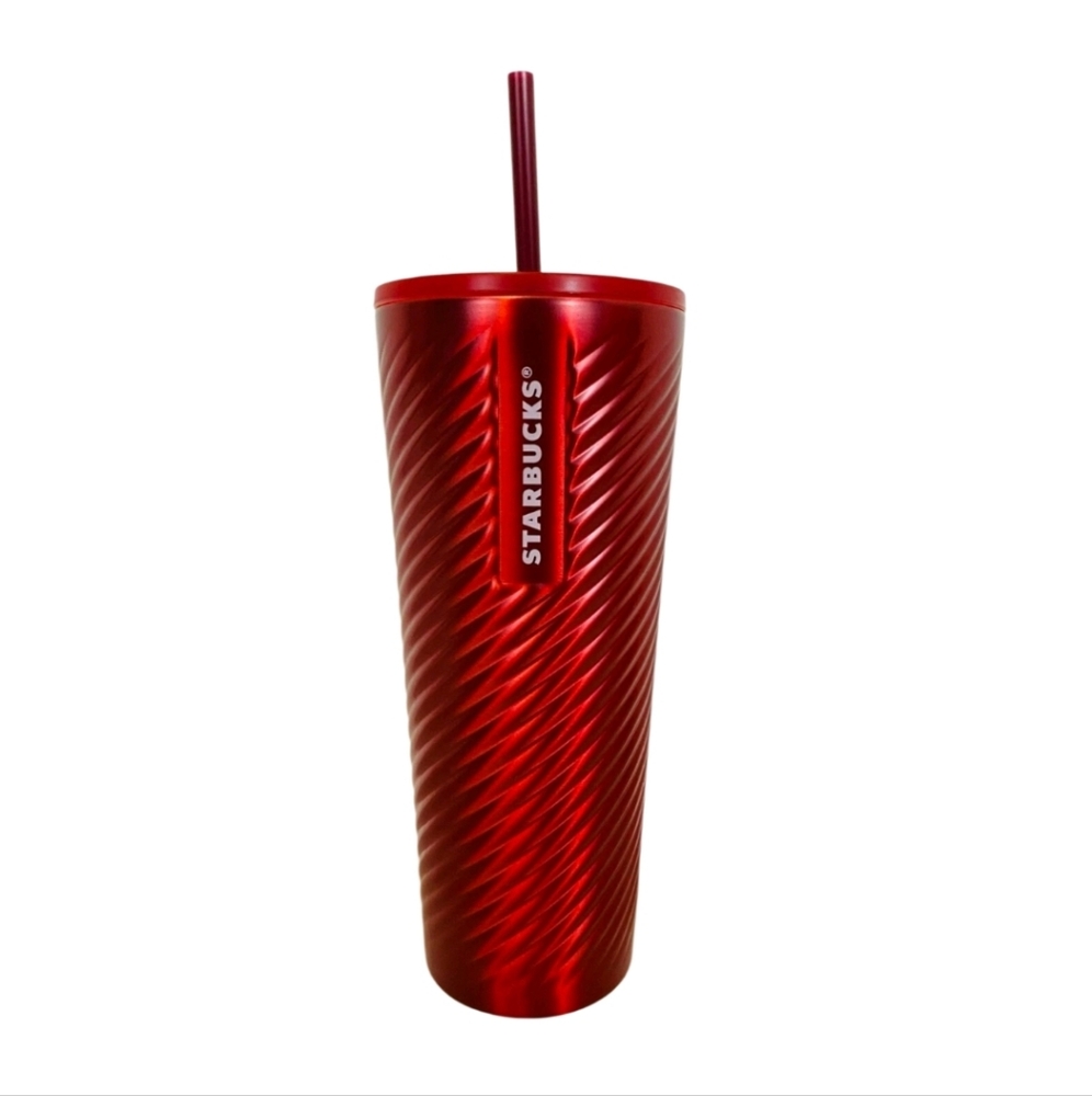 Starbucks 24oz Cold Cup Red Metal Spiral Design, Collectible 2022 Edition, NEW!